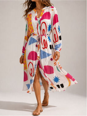 Soi Paris Cotton Midi Dress Abstract Print Sz 4